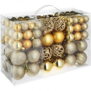 TecTake Lot de 100 boules de Noël dorées assorties