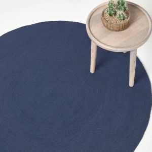 Homescapes - Tapis rond tissé à plat en coton Bleu Marine, 120 cm - Bleu Marine