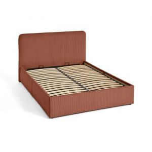 Goyave - lit coffre - 140x190 - en velours c&ocirc;tel&eacute; - sommier inclus - Terracotta