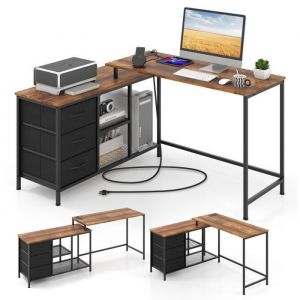 Giantex Bureau d'Ordinateur en Forme de L 140 cm, 2 Façons d’Assembler, Marron Rustique