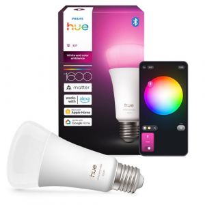 Philips Hue Ampoule LED connectée A67, White and color, Culot E27, 11,8W, Spectre complet 1000-2000 K, 1600 lumens, Intensité variable, Compatible avec Alexa, Google Assistant et Apple Home, pack de 1
