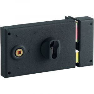 THIRARD Boitier de serrure horizontale en applique double entr&eacute;e &agrave; fouillot pour entr&eacute;e, droite, axe 53mm, 140x88mm, noir