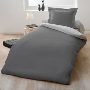 Lovely Home Parure Housse De Couette 1 Personne - 140x200 Cm - 100% Coton - Bicolore Gris Clair Et Foncé