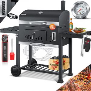 Kesser - Grill Chariot xxl Barbecue au charbon de bois avec couvercle Roues Poignée en acier inoxydable Grille et thermomètre Chariot à charbon de