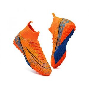 Chaussures De Football - Vtasq - Tige Montante (Chaussette) - Crampons Turf Semelle Amortissante - Orange 38 Eu