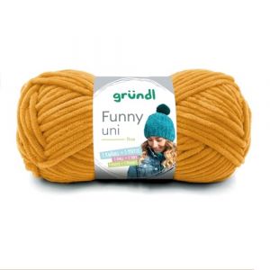 Gründl Funny uni - Laine chenille douce pour crochet - Douce et douce pour la peau - 100% polyester - 1 pelote de 100 g / 120 m - Taille des aiguilles 5-6 - Moutarde