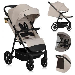 LIONELO IVA Poussette Canne Jusqu'&agrave; 22 kg de 6 m &agrave; 4 ans Roues Pivotantes &agrave; 360&deg; Amortissement Total des Chocs Dossier et Auvent R&eacute;glables en Hauteur XXL UPF50+ Tissu de Qualit&eacute; Sup&eacute;rieure (Beige)