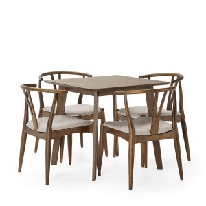 Ensemble table 80x80 cm et 4 chaises de salle à manger Rustic Noyer