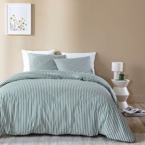 Image de Terre de Nuit Parure de lit 200x200 coton à rayures vert Horizon