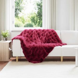 VidaXL Couverture en Fourrure de Lapin Synth&eacute;tique Rouge Bordeaux