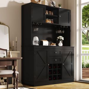 Buffet de cuisine avec 4 portes 2 tiroirs 120x40x188 cm &eacute;tag&egrave;res r&eacute;glables casier &agrave; vin mat&eacute;riau MDF noir