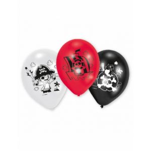 Image de 6 Ballons Petit Pirate Rouge/Blanc/Noir