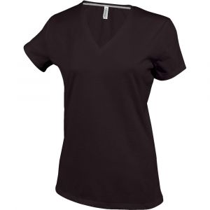 Kariban T-Shirt COL V Manches Courtes Femme - Chocolat, XXL, Femme