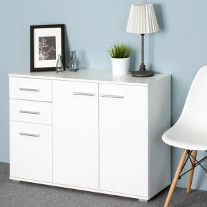 Image de Deuba Buffet commode blanc avec 3 portes 2 tiroirs Meuble de rangement 107 x 75 x 35cm