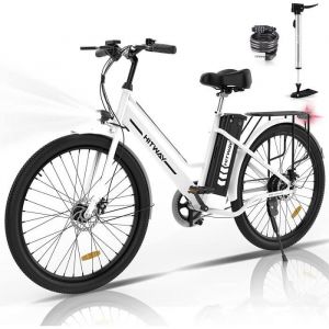 HITWAY Vélo électrique 26" Blanc Moteur 250W,E Bike avec Batterie au Lithi Amovible 36V 8,4Ah Ebike,pompe à vélo gratuite