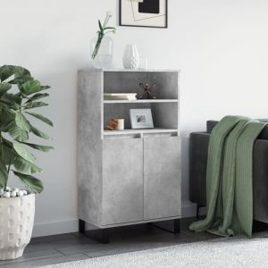 VidaXL Buffet Haut, Armoire avec 6 Compartiments et Portes, Meuble de Rangement avec Pieds Salle de Séjour, Industriel, Maison Gris Béton Bois d'Ingénierie