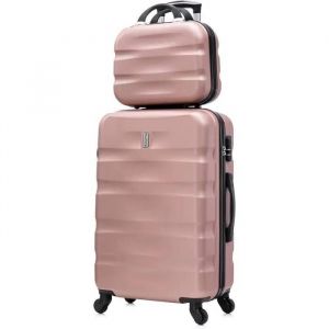 Celims France ¿ Grande Valise + Vanity| Grande Valise + Vanity | Taille 75cm 23kg | Serrure intégré | ABS | 4 Roulettes 360 | Rose Gold