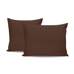Lot de 2 taies d'oreiller de qualit&eacute; sup&eacute;rieure - Marron fonc&eacute; - 80 x 80 cm - 100% Coton Ranforce, 155 Fils - Fermeture enveloppe, Lavable en Machine &agrave; 30 &deg;C