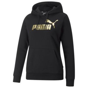Puma Ess+ Sweat à Capuche avec Logo métallique Sudation Femme, Feuille Noire et dorée, XS