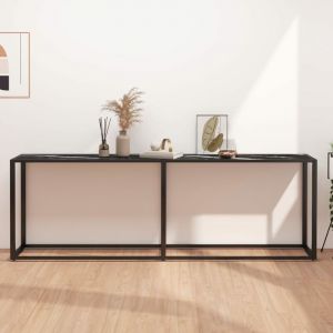 VidaXL Table console Marbre noir 220x35x75,5 cm Verre trempé