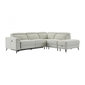 Vente-unique - Canapé d'angle droit relax électrique en tissu beige makoro