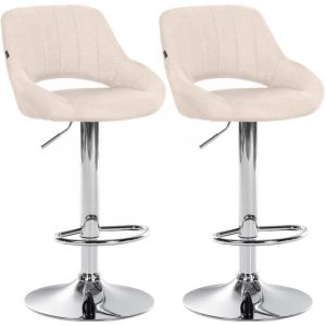 D&eacute;coshop26 Lot de 2 tabourets de bar avec repose-pieds pivotant et r&eacute;glable en tissu cr&egrave;me et m&eacute;tal 100004356