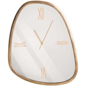 Beliani Horloge Murale Minimaliste Surface Miroir 53 x 45 cm Forme Irr&eacute;guli&egrave;re Accessoire D&eacute;coratif Marron Fonc&eacute; et Argent&eacute; Castalla