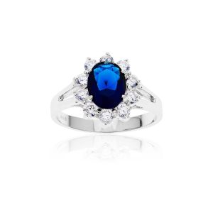 Cleor Bague Argent 925/1000 Oxyde - Taille : TU - Couleur : Bleu
