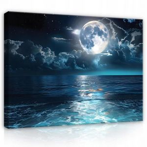 Impression sur toile mer lune moderne 120x80 cm xxl tableau décoration deco murale intissée pour salon chambre cuisine