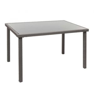 Décoshop26 Table de jardin en polyrotin gris plateau de table en verre balcon 120 x 75 cm 040008549