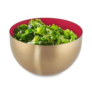 Relaxdays Saladier, INOX, 1 Litre, mélangeur Rond pour Cuisiner et Servir, diamètre 15 cm, Cul de Poule, Rouge-doré