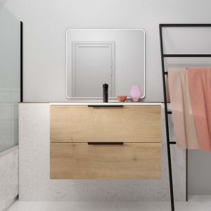 Aurlane Meuble de salle de bains 80cm suspendu decor bois clair 2 tiroirs - vasque blanche - elementary