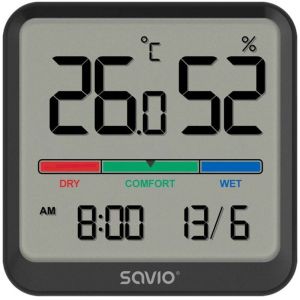 Capteur de temp&eacute;rature et humidit&eacute; Savio CT-01/B &eacute;cran LCD fixation murale magn&eacute;tique