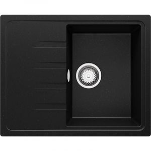 Primagran - Evier Cuisine en Granit 62 x 50 cm Lavabo 1 bac + Siphon Classique, &Eacute;vier &agrave; Encastrer de Noir Metallic - black#multicolour