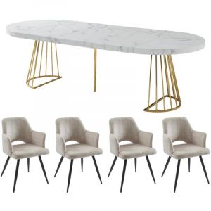 Vente-unique - Ensemble table firela + 4 chaises kadija - Effet marbre blanc et beige
