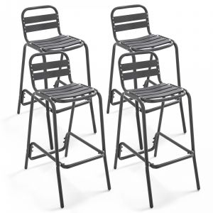 Oviala Lot de 4 chaises haute en aluminium gris