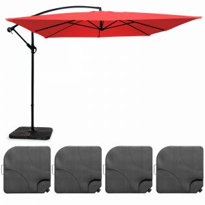 Oviala Parasol déporté et 4 dalles à remplir aluminium rouge 3x3m - Rouge