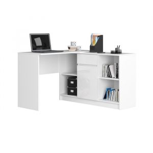 Ensemble d' angle Akord bureau B17 avec commode Blanc 120 cm 1 porte 1 tiroir façade Blanche Brillante 6 étagères 120x126x79 cm
