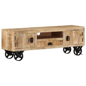 VidaXL Meuble TV avec roues 110x30x37 cm Bois de manguier brut