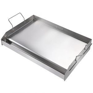 VEVOR Plaque à Griller Pré-assaisonnée 587x395 mm Plancha Gril Rectangulaire en Acier Inoxydable Anti-adhésive Plaque de Cuisson Épaisseur 2 mm pour Gazinière Cuisinière à Gaz à 2 Brûleurs Barbecue