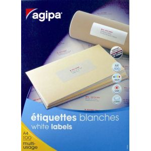 Agipa 118998 - 1200 étiquettes blanches multi-usage, format 105 x 48 mm (100 feuilles / cdt)
