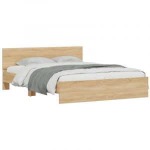 VidaXL Cadre de Lit avec Tête de Lit et LED, Lit Double avec Sommier à Lattes, Lit Adulte, Meuble de Chambre, Moderne, Chêne Sonoma 160x200 cm