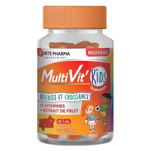 Forté pharma MultiVit'Kids Gummies - Multivitamines, Vitamine gummies enfant dès 3 ans - Immunité enfant - Vitamine C, Vitamine D, Vitamine B12-60 gommes, 1/jour