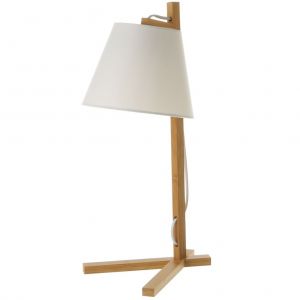 Wadiga Lampe Design &agrave; Poser en Bambou et Abat-jour en Tissu Blanc - H50cm - Blanc