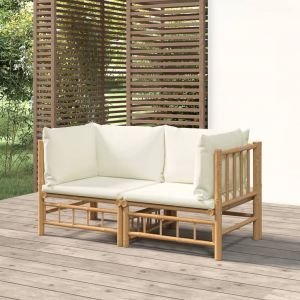 VidaXL Canapés d'angle de jardin avec coussins blanc crème 2pcs bambou