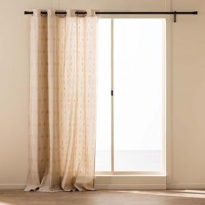 Douceur d'Int&eacute;rieur, Rideau &agrave; Oeillets (140 x 280 cm) Ondine Blanc, Polycoton Imprim&eacute; M&eacute;tallis&eacute;