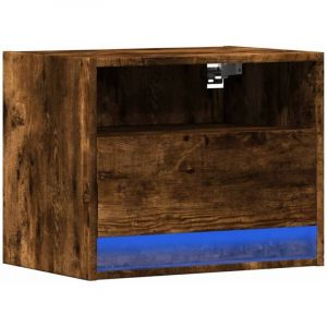 VidaXL Table de chevet murale avec lumi&egrave;res LED ch&ecirc;ne fum&eacute;, table de chevet flottante, support de t&eacute;l&eacute;phone, table de chevet &agrave; LED