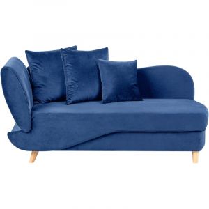Beliani Chaise Longue Moderne 2 Places &agrave; Gauche avec Rangement et Coussins en Velours Bleu Meri ii