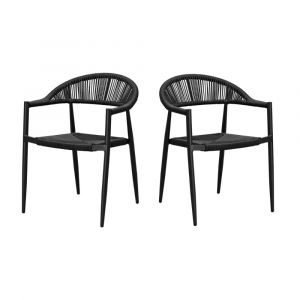 Gecko Outdoor - Fauteuils alu noir et corde tressée noire Casamance (lot de 2)