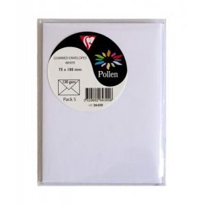 Clairefontaine 26430C - Enveloppe Pollen 75x100, 120 g/m², coloris blanc, en sachet de 5